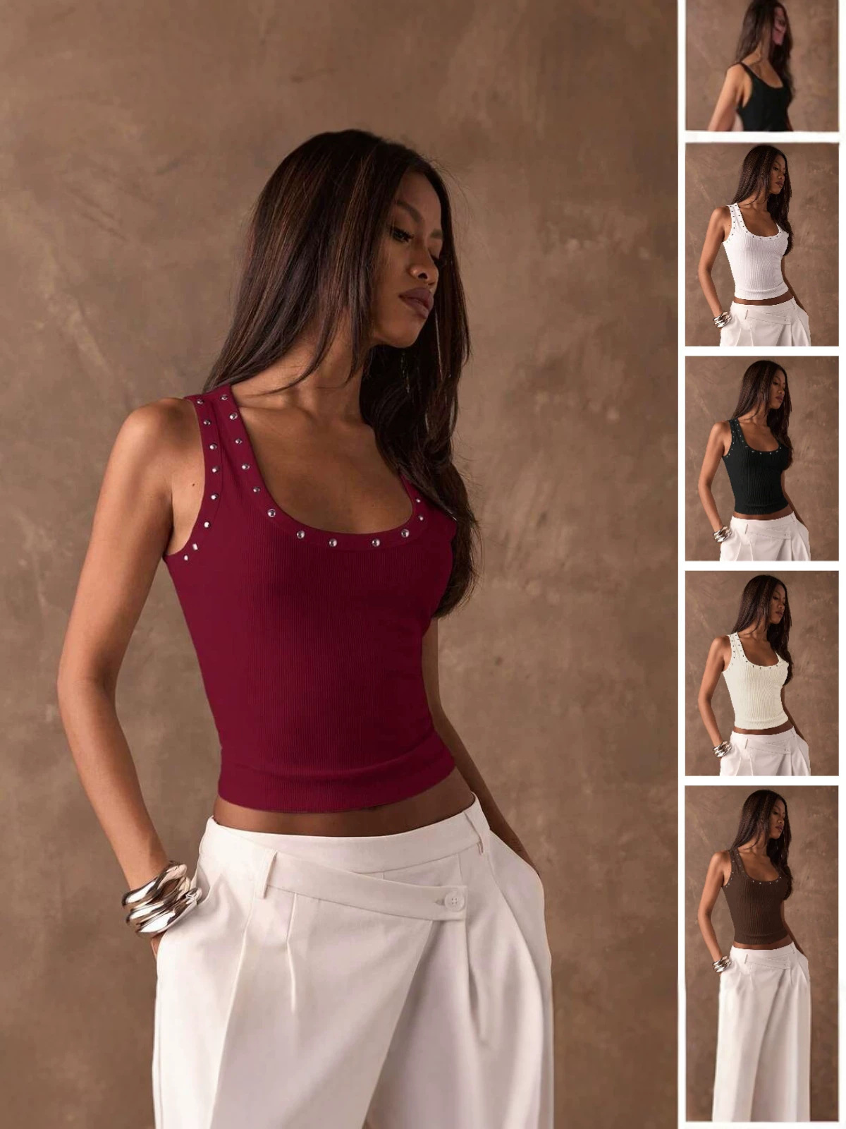 Tank Top Ribbed - بلوزة نسائية بدون أكمام بتصميم ياقة