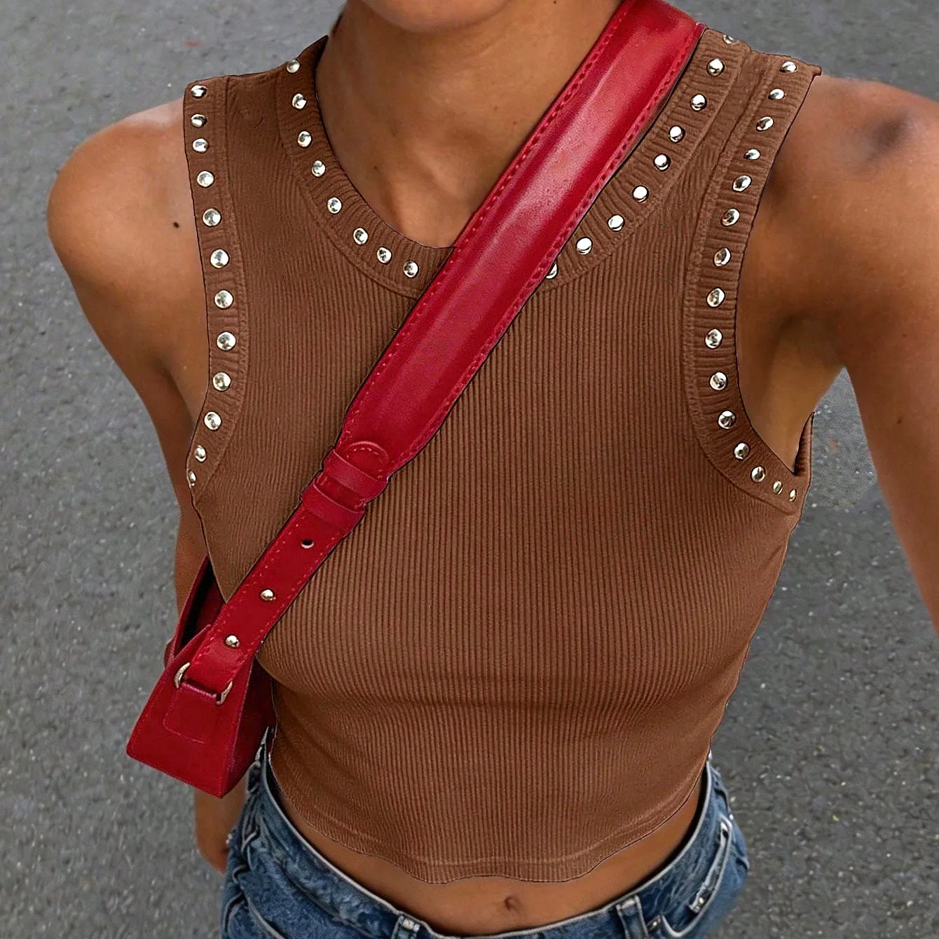 Y2K توب قصير مضلع بدون أكمام ب - مراجعة Tank Top Ribbed وسعره