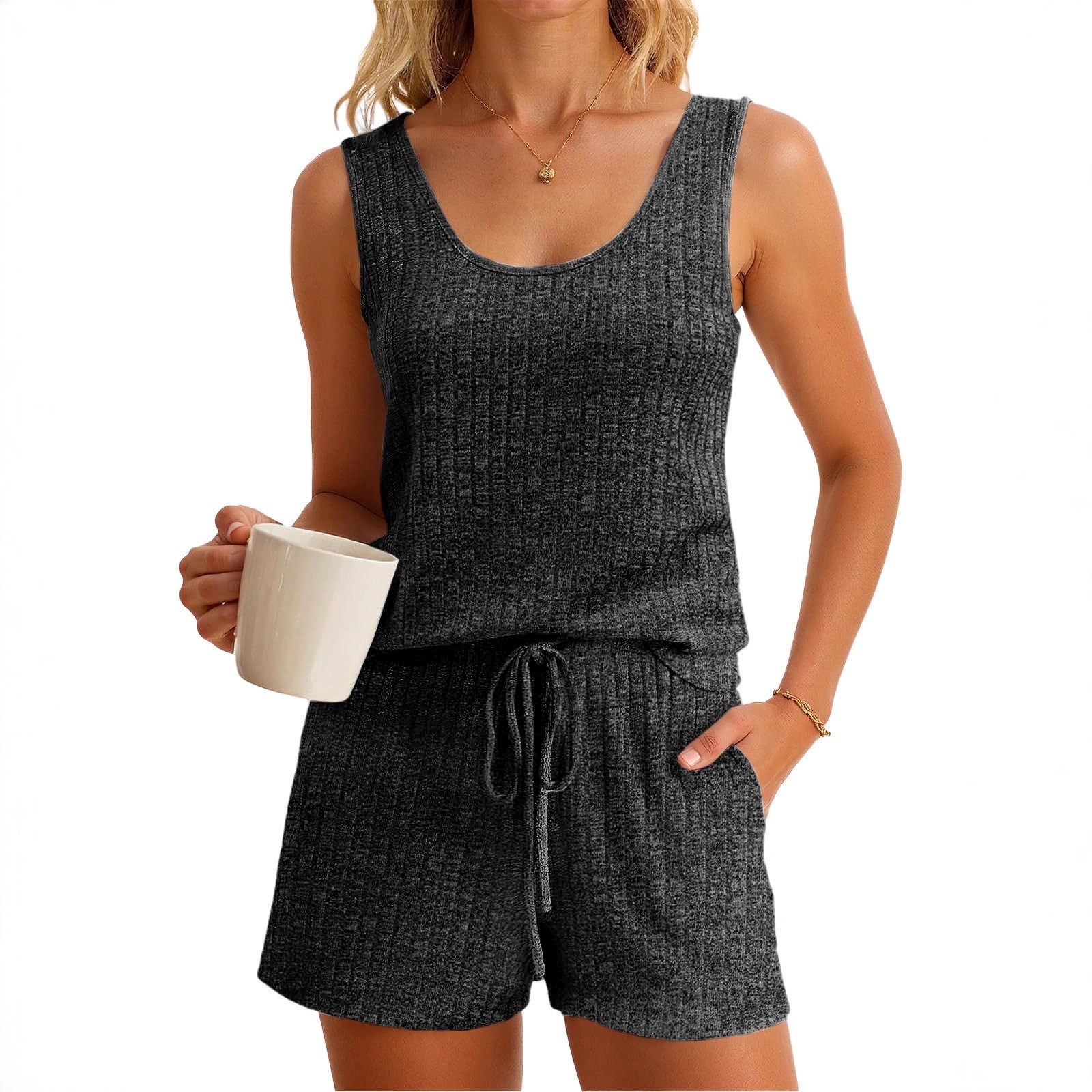 طقم نسائي للربيع والصيف يتكون  - مراجعة Tank Top Ribbed وسعره